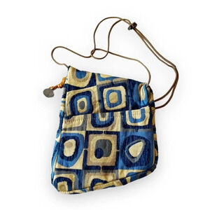 Erda Leathergoods Tapestry Crossbody Small Size Blue Geometric Art to Wear Funky